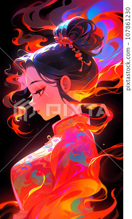 手绘卡通动漫唯美的中国古装女孩插画 107861230