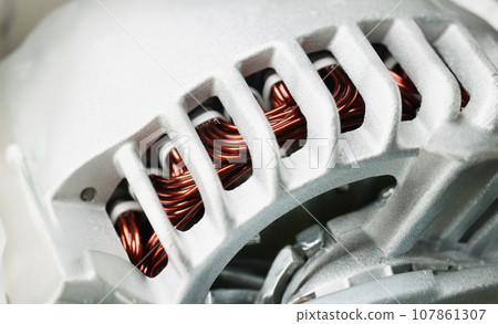 Electric motor stator, winding coil, electric induction motor under repairing, armature detail 107861307