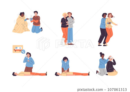 Set of first aid people flat style, vector illustration 107861313