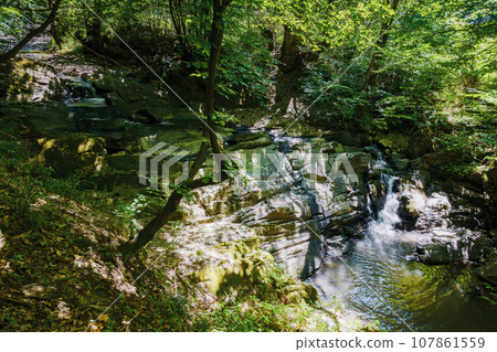 small water stream among boulders. tranquil nature landscape in the woods small water stream among boulders. tranquil nature landscape in the woods 107861559