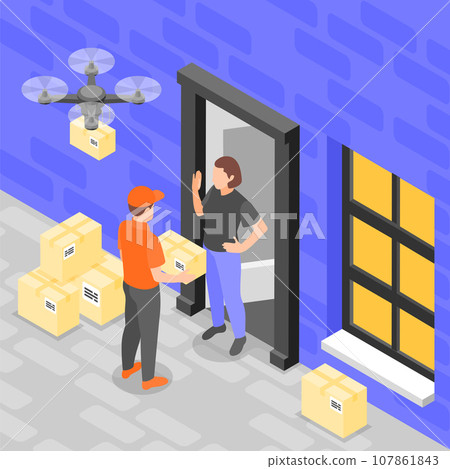 Courier Delivery Isometric Background Courier Delivery Isometric Background 107861843