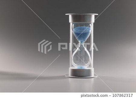 Measure passing time, countdown, blue sand running through bulbs of hourglass 107862317