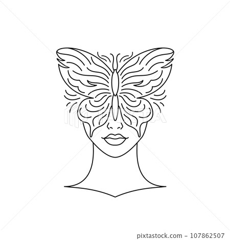 Female face covered with a butterfly. 107862507