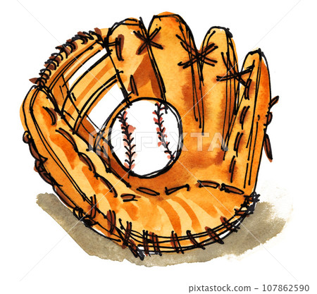 Baseball glove painted with watercolor 231017pix7 107862590