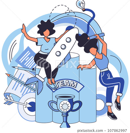 Unity and support between colleagues, command agreement concept. Team of business people celebrate success In work collaboration together. Command of winners and cup. Teamwork solving problems 107862997