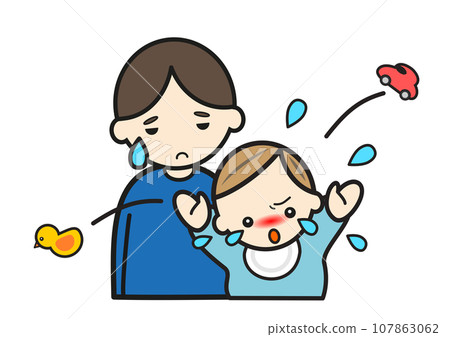 A father who is troubled by a baby who throws a tantrum 107863062