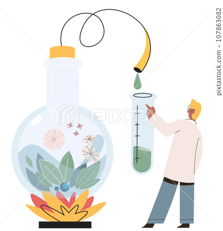 Natural medicine concept with scientist makes pill from herbal ingredients. Specialist pharmacist preparing herbal remedy to patient. Doctor develops ayurvedic homeopathic drugs of plants and extracts Natural medicine concept with scientist makes pill from herbal ingredients. Specialist pharmacist preparing herbal remedy to patient. Doctor develops ayurvedic homeopathic drugs of plants and extracts 107863082