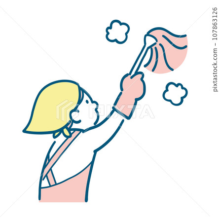 A woman cleaning using a duster A woman cleaning using a duster 107863126