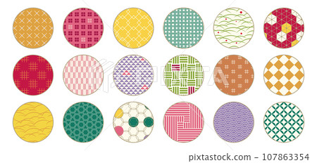 Japanese and Asian Patterns Set. Elegant Circle Backgrounds and Decorative Elements. Kimono and Lunar New Year Design, Vector Illustration, Geometric, Ocean Motifs for Posters, Wallpapers, and Fabric Japanese and Asian Patterns Set. Elegant Circle Backgrounds and Decorative Elements. Kimono and Lunar New Year Design, Vector Illustration, Geometric, Ocean Motifs for Posters, Wallpapers, and Fabric 107863354