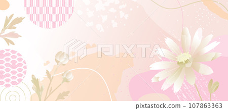 Asian Floral Banner, Chinese Lunar New Year Concept, Modern Japanese Background Design. Pink Abstract Oriental Background with Geometric Elements. 107863363