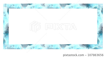 Watercolor square abstract frame, banner with grey and turquoise stains, splashes Place for your text Hand painted illustration on white background Design for banners prints, greeting cards invitation 107863656