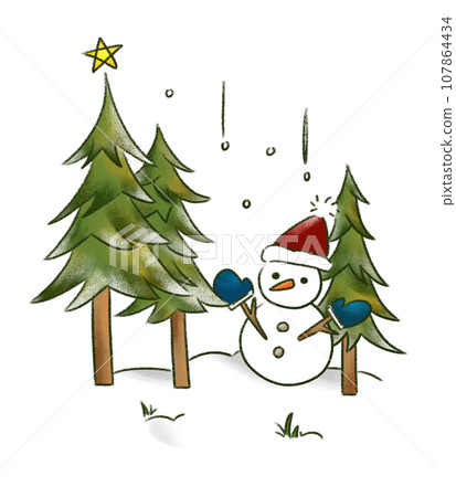 Christmas tree and snowman Christmas tree and snowman 107864434