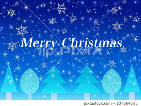 聖誕賀卡閃亮的樹和雪花 107864553