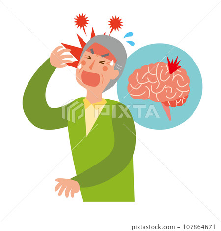 Elderly man suffering from head pain due to brain disease Elderly man suffering from head pain due to brain disease 107864671
