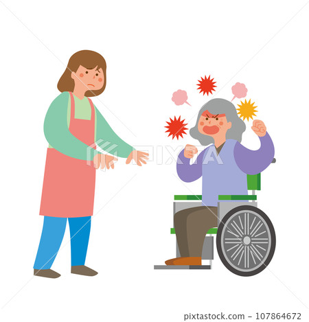 憤怒的老婦人和陷入困境的護理人員 107864672