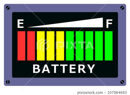Illustration that displays the voltage and remaining charge of a storage battery or battery 107864683