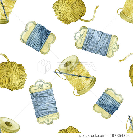 watercolor seamless pattern in vintage style. perdmets for embroidery on a white background. cute print on the theme of needlework, hobby, embroidery, handmade. 107864804