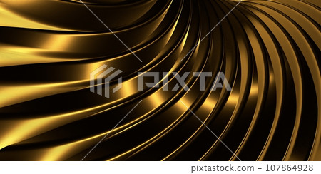 Abstract futuristic illustration of a golden circle with golden stripes coming from it with black shadows on a black background, similar to a futuristic image of the sun. Abstract luxury style golden Abstract futuristic illustration of a golden circle with golden stripes coming from it with black shadows on a black background, similar to a futuristic image of the sun. Abstract luxury style golden 107864928