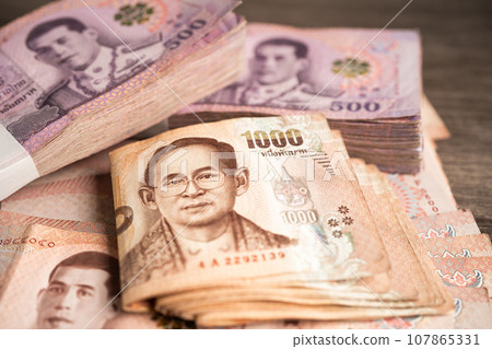 Thai baht banknotes, business saving finance investment concept. 107865331