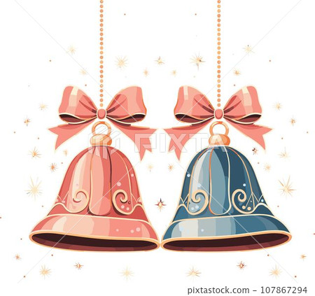 Christmas Bells with Pink and Blue Bows Christmas Bells with Pink and Blue Bows 107867294
