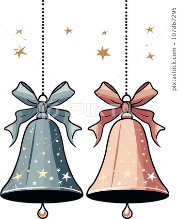 Christmas Bells with Pink and Blue Bows Christmas Bells with Pink and Blue Bows 107867295