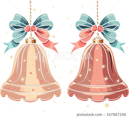 Christmas Bells with Pink and Blue Bows 107867298