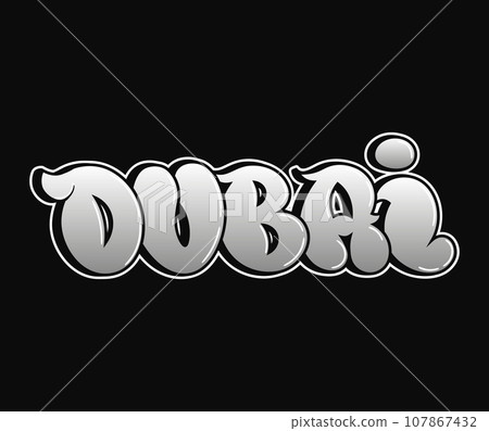 Dubai - single word, letters graffiti style. Vector hand drawn logo. Funny cool trippy word Dubai City, fashion, graffiti style print t-shirt, poster concept Dubai - single word, letters graffiti style. Vector hand drawn logo. Funny cool trippy word Dubai City, fashion, graffiti style print t-shirt, poster concept 107867432