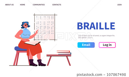 blind woman reading with braille alphabet people with disabilities concept full length copy space vector illustration blind woman reading with braille alphabet people with disabilities concept full length copy space vector illustration 107867498
