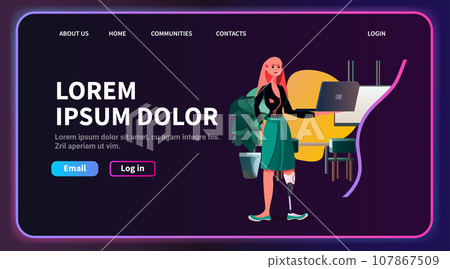 woman with replaced robotic arm working on laptop body parts restoring normal functioning people with disabilities concept woman with replaced robotic arm working on laptop body parts restoring normal functioning people with disabilities concept 107867509