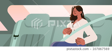 happy pregnant woman passenger future mom wear safety seat belt in car pregnancy motherhood expectation concept horizontal happy pregnant woman passenger future mom wear safety seat belt in car pregnancy motherhood expectation concept horizontal 107867569