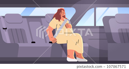 happy pregnant woman passenger future mom wear safety seat belt in car pregnancy motherhood expectation concept 107867571