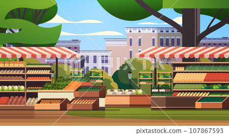 outdoor organic food grocery market stall with fruits and vegetables horizontal outdoor organic food grocery market stall with fruits and vegetables horizontal 107867593