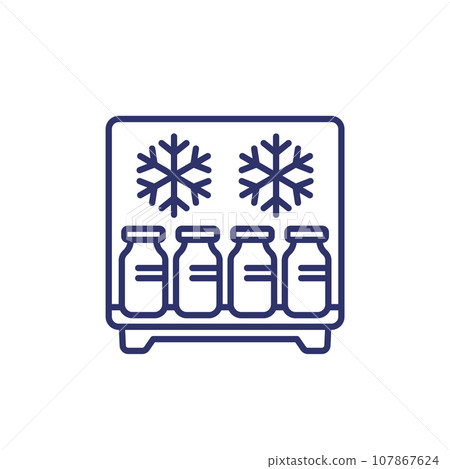 vaccine in the fridge line icon, medical storage 107867624