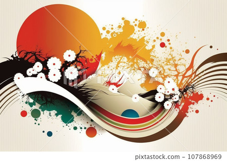 New Year's card illustrations: first sunrise, plum, pine, pine, chiku, and plum 107868969