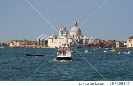 The Church of Santissimo Redentore, or Holy Redeemer, seen from Giudecca Canal at Venice 107869305
