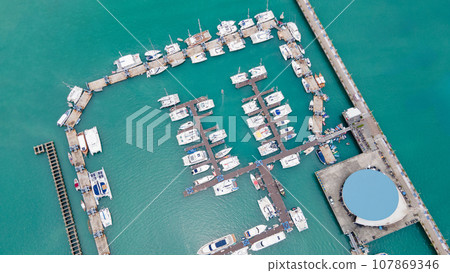 Aerial view of Chalong Pier in Phuket, Thailand. Aerial view of Chalong Pier in Phuket, Thailand. 107869346