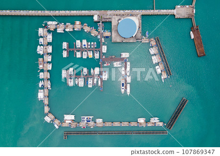 Aerial view of Chalong Pier in Phuket, Thailand. Aerial view of Chalong Pier in Phuket, Thailand. 107869347