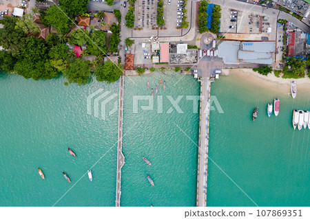 Aerial view of Chalong Pier in Phuket, Thailand. Aerial view of Chalong Pier in Phuket, Thailand. 107869351