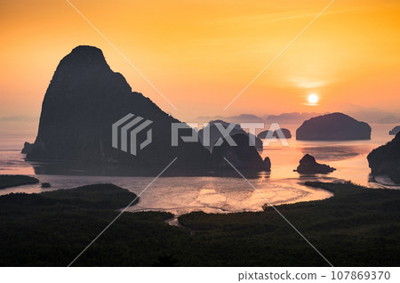 Phang Nga Bay during sunrise from Samat Nangshe viewpoint 107869370