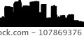 East to west cityscape Los Angeles, CA Isolated close silhouette vector from photo. Background or foreground art. Vector illustration  107869376