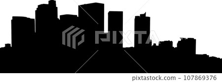 East to west cityscape Los Angeles, CA Isolated close silhouette vector from photo. Background or foreground art. Vector illustration East to west cityscape Los Angeles, CA Isolated close silhouette vector from photo. Background or foreground art. Vector illustration 107869376