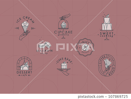 Bakery dessert labels art deco coral Bakery dessert labels art deco coral 107869725