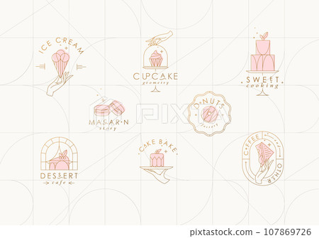 Bakery dessert labels art deco beige Bakery dessert labels art deco beige 107869726