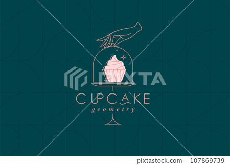 Cake stand with cupcake art deco dark turquoise 107869739