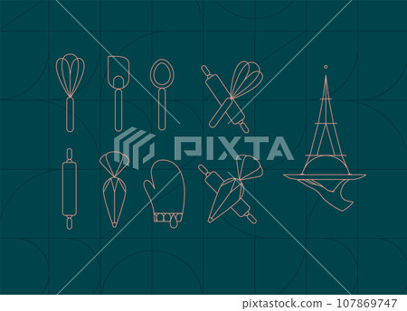 Bakery tools art deco icons dark turquoise Bakery tools art deco icons dark turquoise 107869747