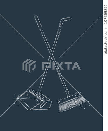 Flat broom and dustpan blue Flat broom and dustpan blue 107869835