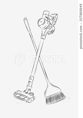 Cordless vacuum cleaner and flat broom Cordless vacuum cleaner and flat broom 107869849