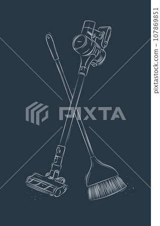 Cordless vacuum cleaner and flat broom blue Cordless vacuum cleaner and flat broom blue 107869851