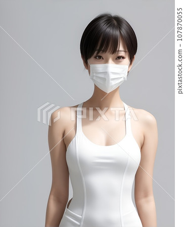 戴口罩的短髮女子上半身 107870055