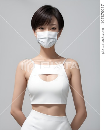 戴口罩的短髮女子上半身 107870057